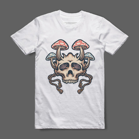 Trippy Skull with Mushrooms Graphic T-Shirt