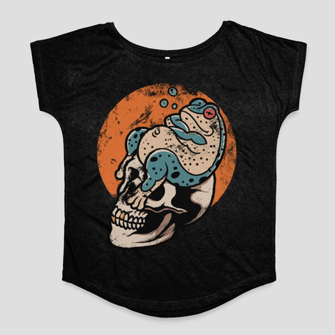 Frog on Skull Artwork Black T-Shirt for Men's Women's