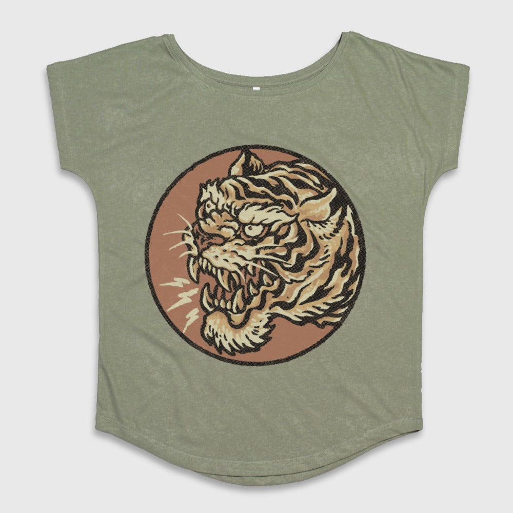 Vintage Tiger Graphic Green T-Shirt for Women