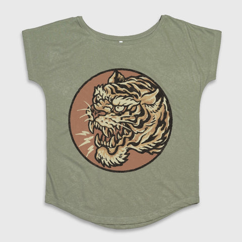 Vintage Tiger Graphic Green T-Shirt for Women