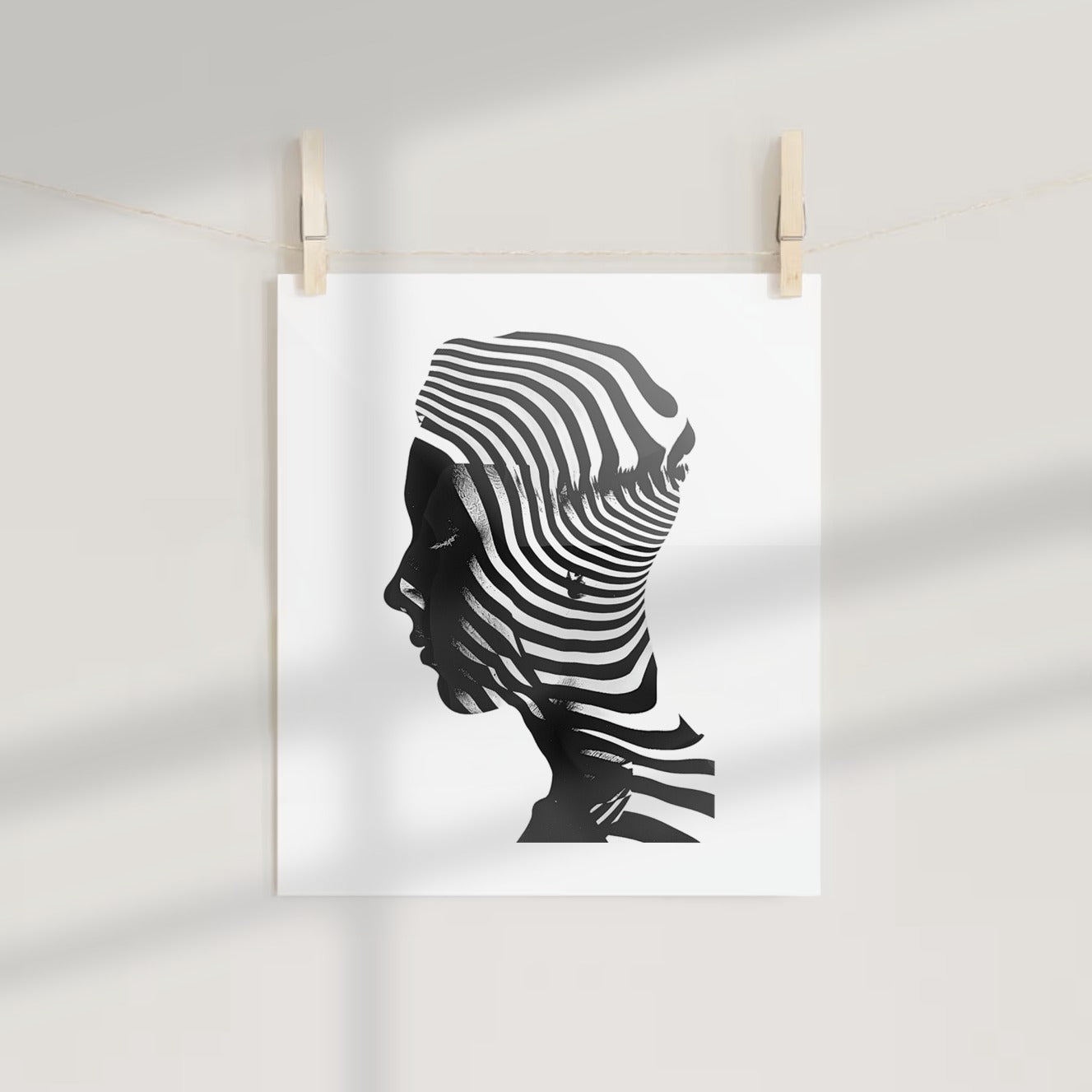 Modern Abstract Black and White Striped Art Poster