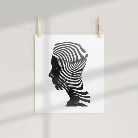 Modern Abstract Black and White Striped Art Poster