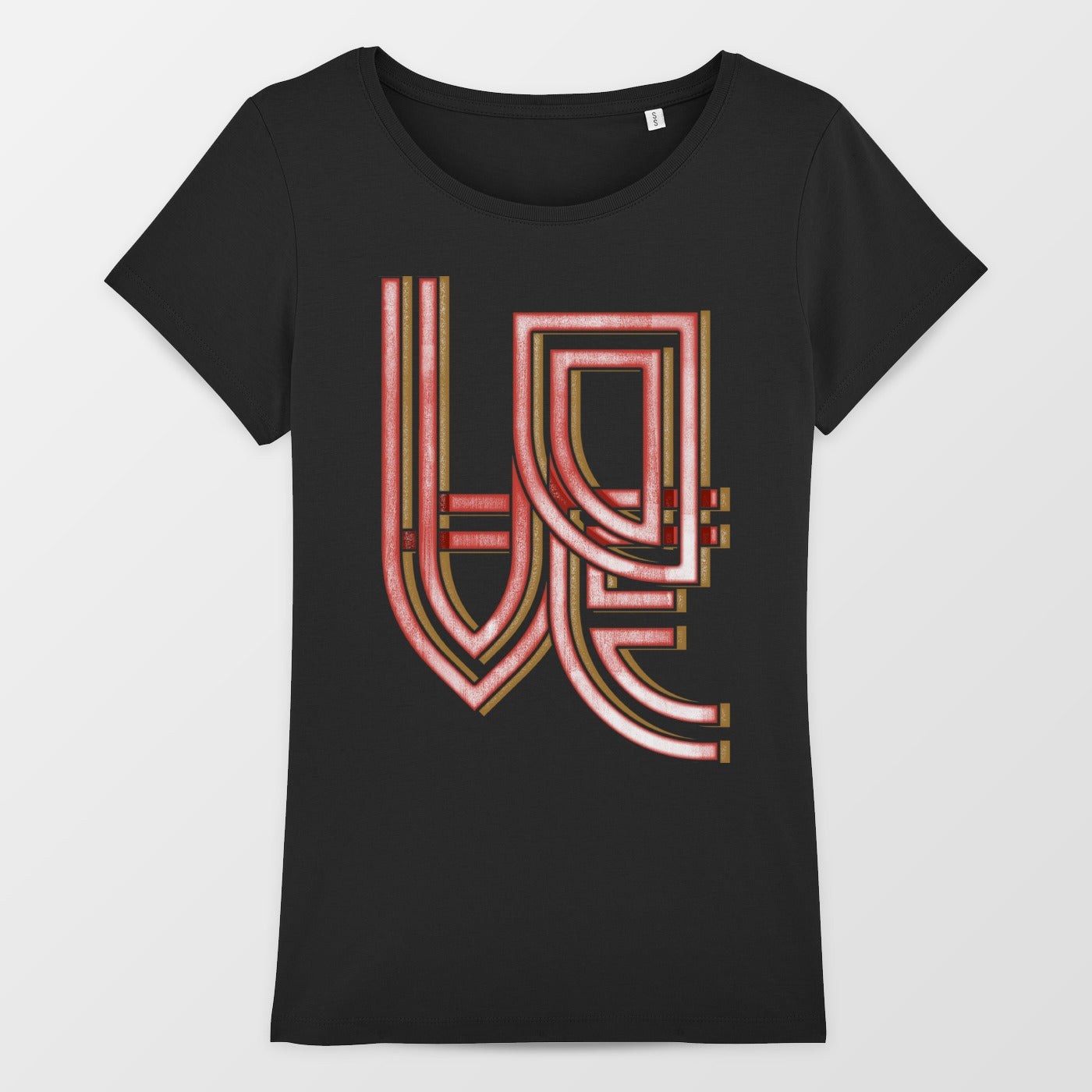 Stylish Black Tee with Red and Gold LOVE Print