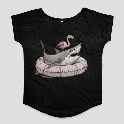 Flamingo And Shark Graphic Relaxing Scene Shirt