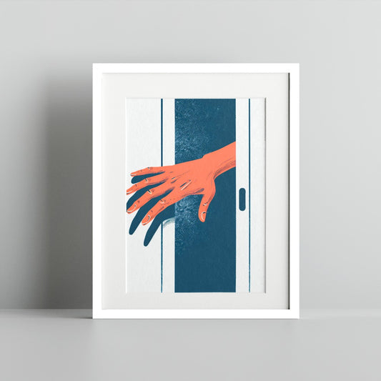 Hand Reaching Through Doorway Framed Art Print