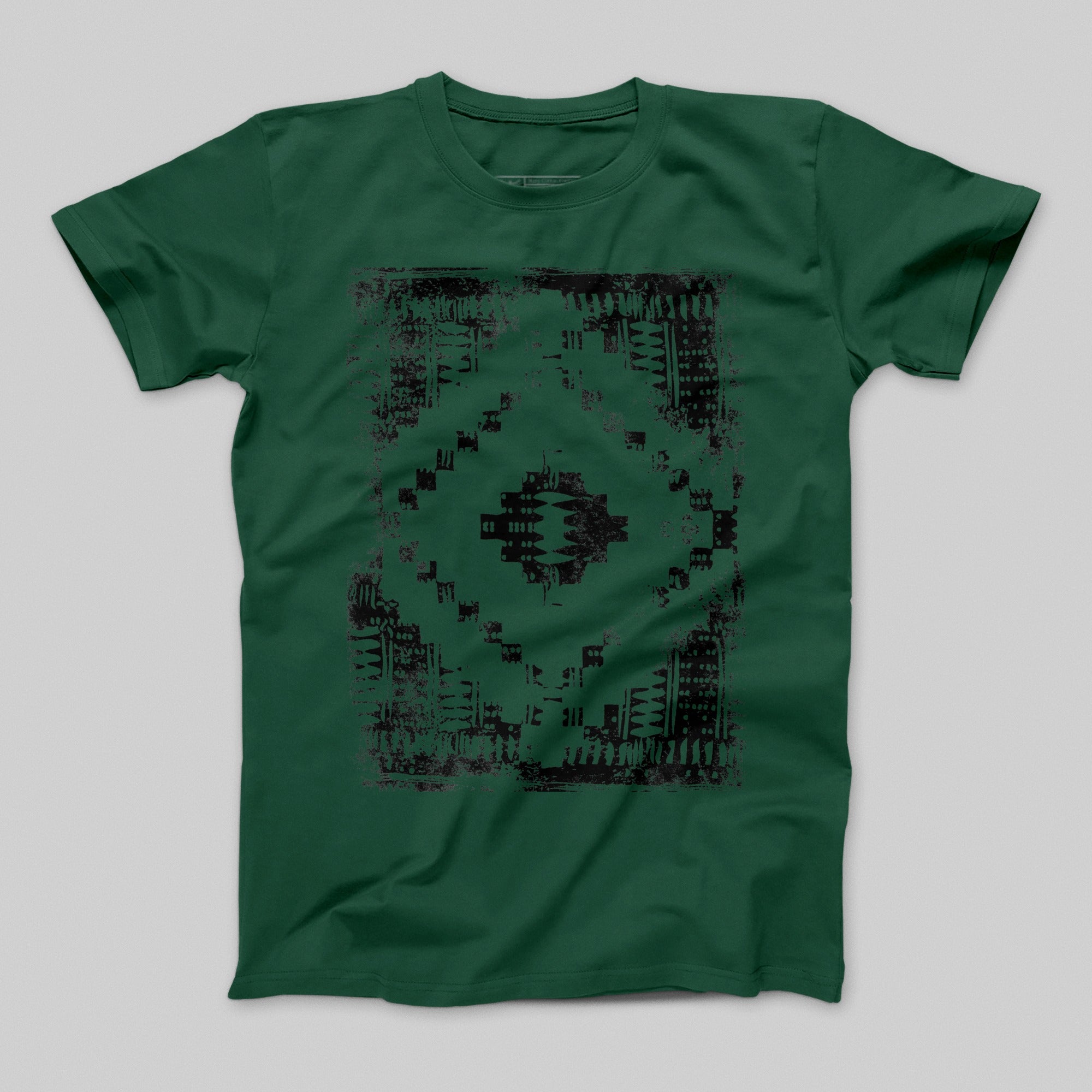 Green T-Shirt with Black Geometric Design Graphic Tee
