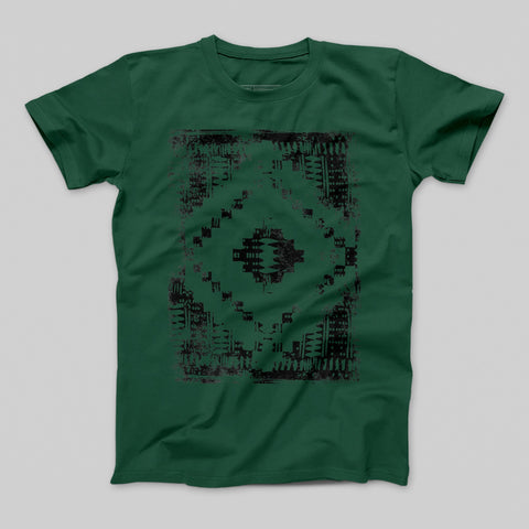 Green T-Shirt with Black Geometric Design Graphic Tee