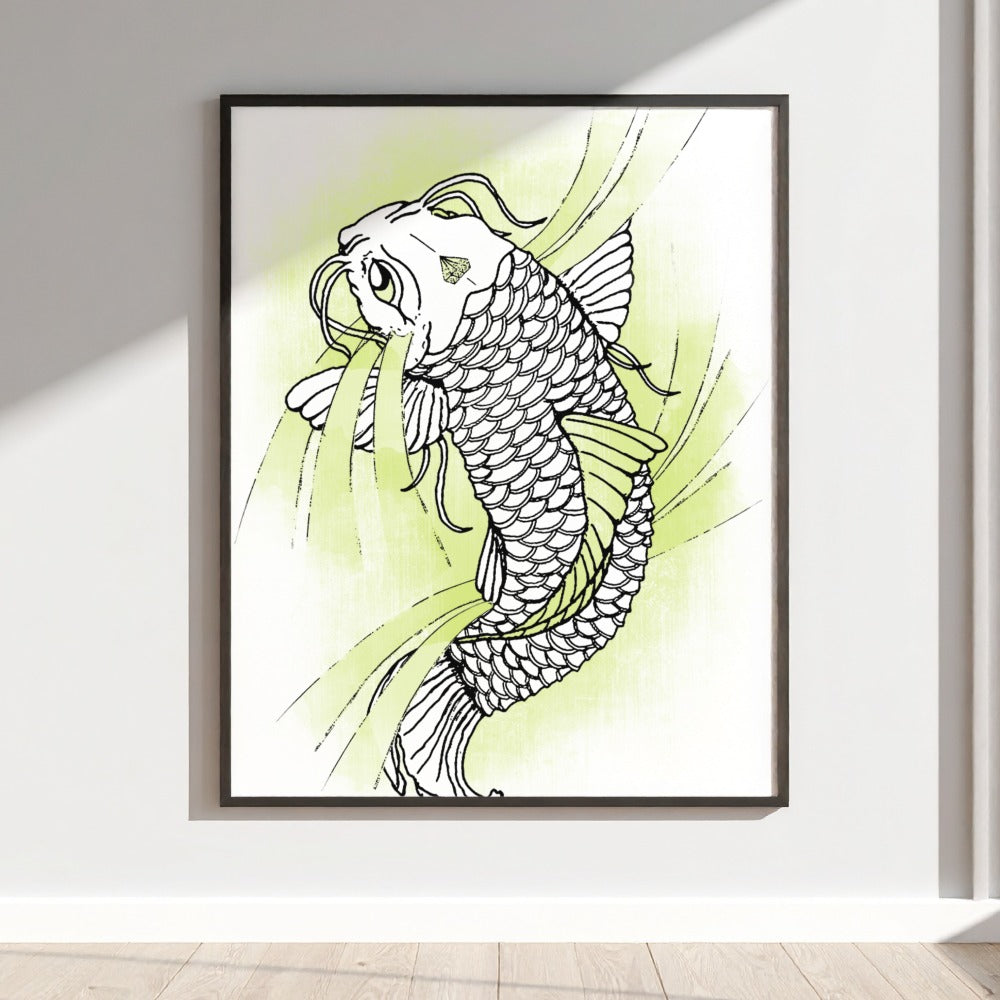 Koi Fish Wall Art With Green Accent Print