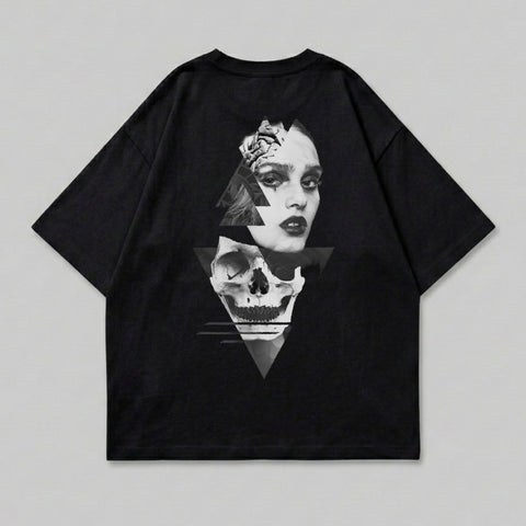 Dark Goth Face Skull Geometric Print T-shirt product type
