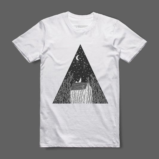 Night Sky Triangle Art White T-shirt for Casual Wear