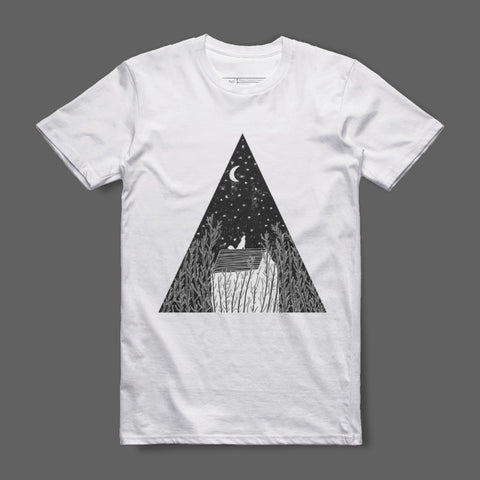 Night Sky Triangle Art White T-shirt for Casual Wear