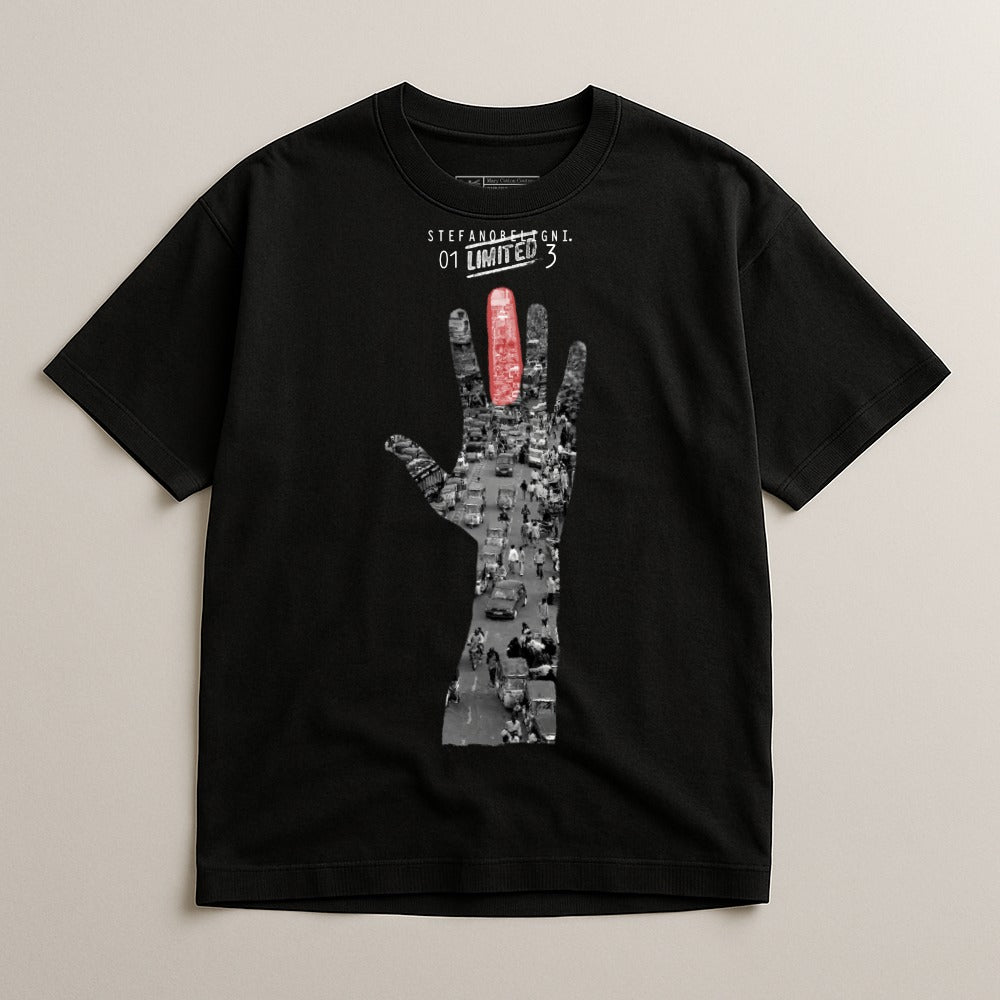 Black T-Shirt with Unique Handprint Graphic Design