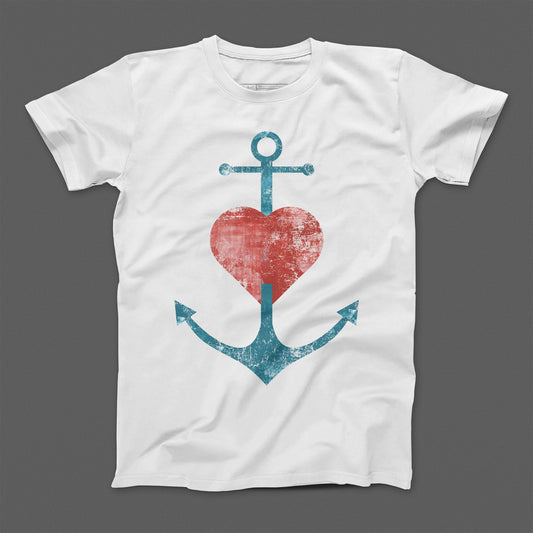 Distressed Anchor and Heart Design Graphic T-Shirt