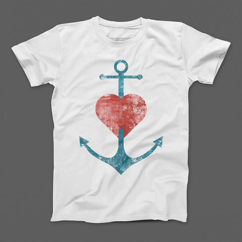 Distressed Anchor and Heart Design Graphic T-Shirt