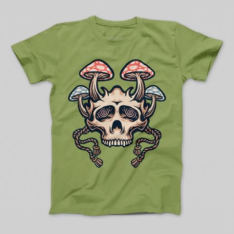 Psychedelic Skull with Mushrooms Graphic T-shirt