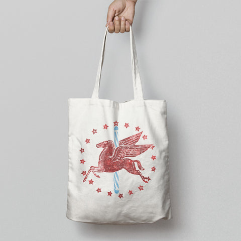 Red Winged Pegasus Emblem White Tote Bag Product