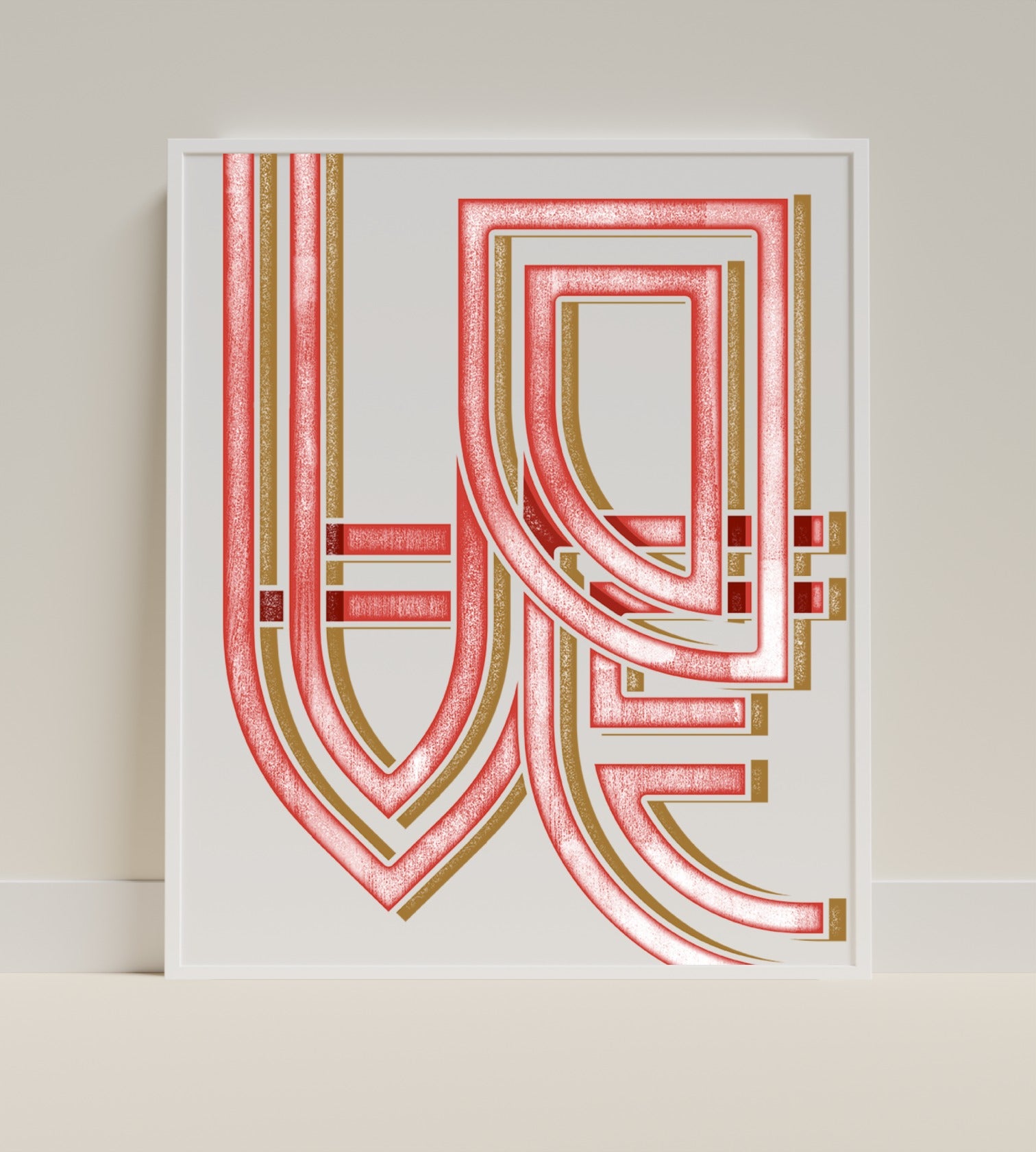 Bold Geometric Abstract Art Print in Red and Gold