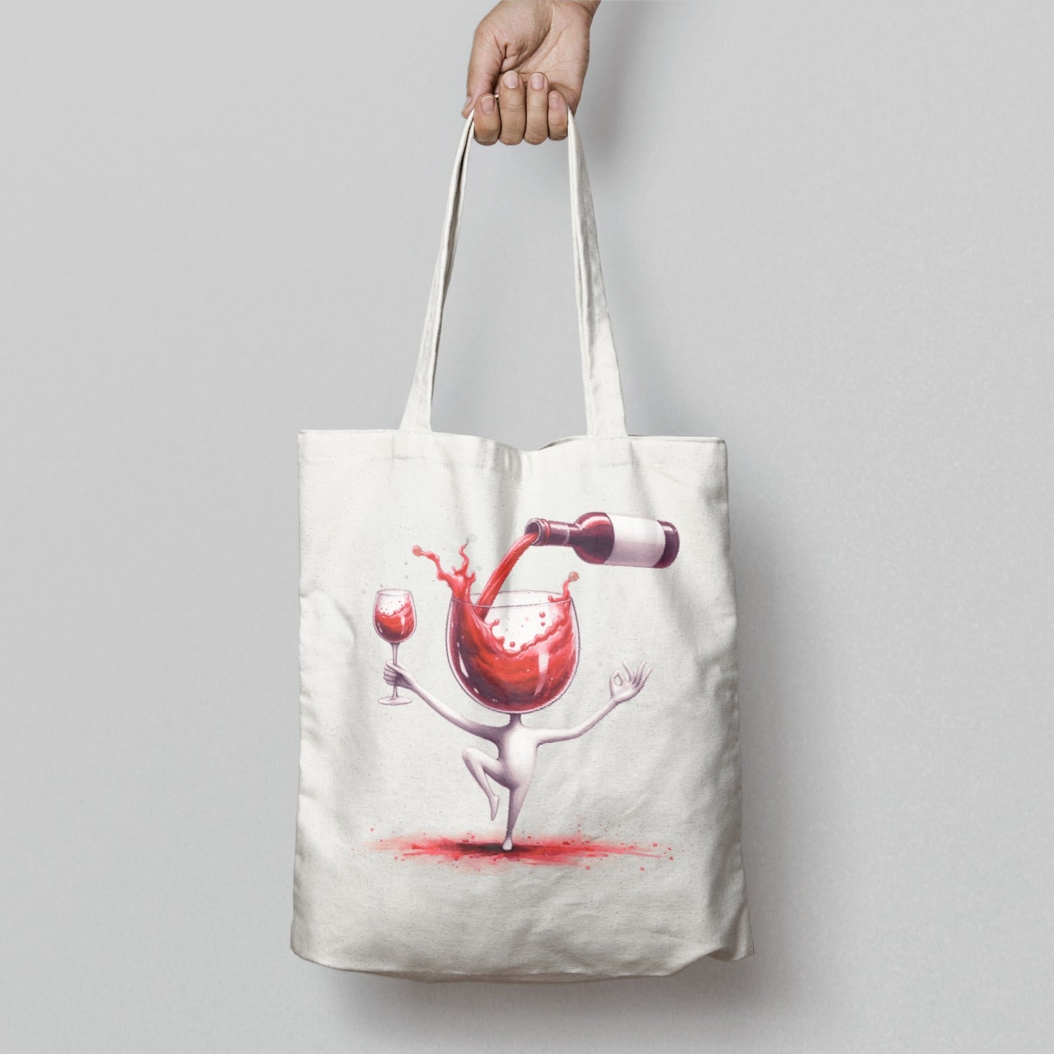 Quirky Wine Glass Character with Bottle Tote Bag