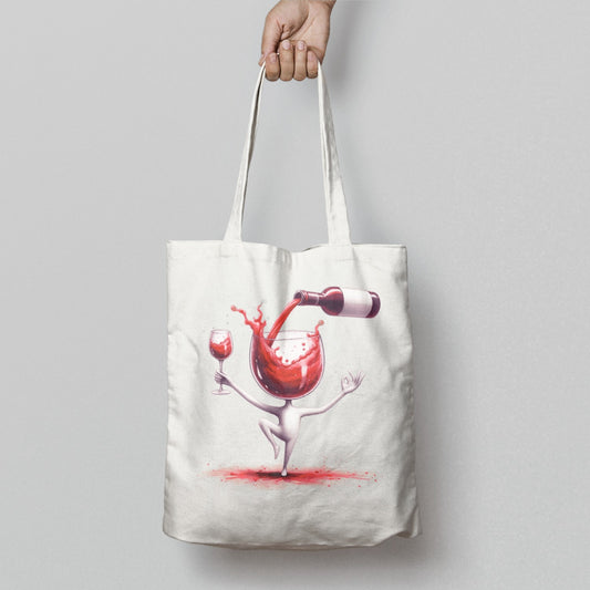 Quirky Wine Glass Character with Bottle Tote Bag