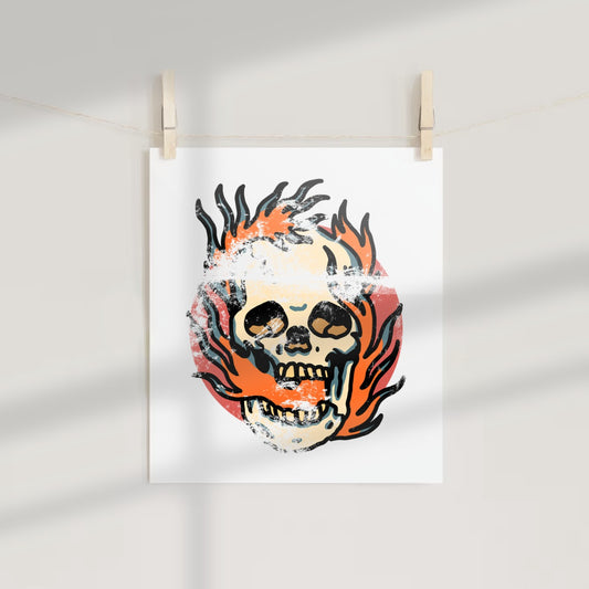 Fiery Skull Colorful Artistic Design Poster print