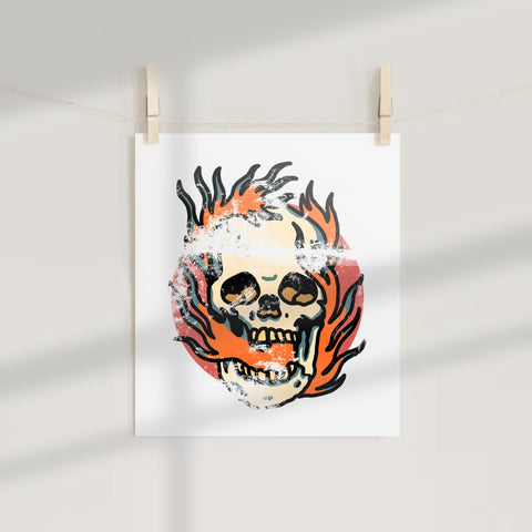 Fiery Skull Colorful Artistic Design Poster print