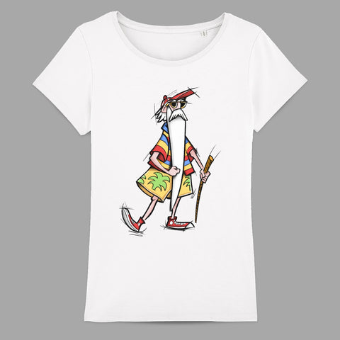 Colorful Cartoon Character with Walking Stick T-shirt