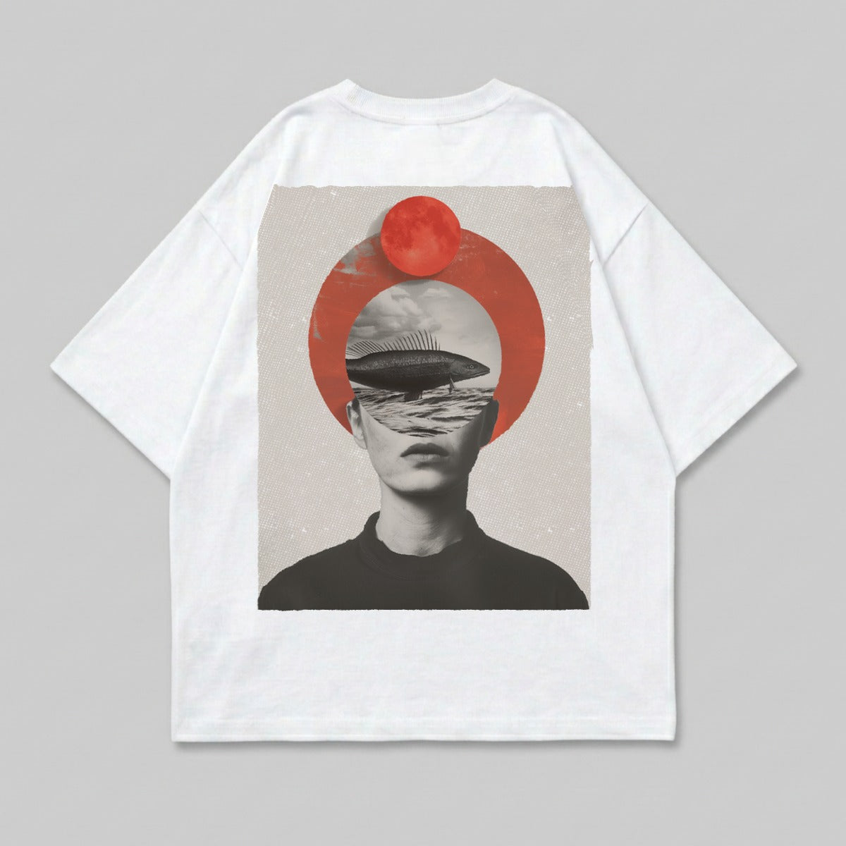 Surreal Fish Head Red Sun Ocean Waves Grunge Collage product type