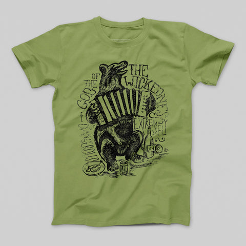 Unique Bear Playing Accordion Green Graphic T-Shirt