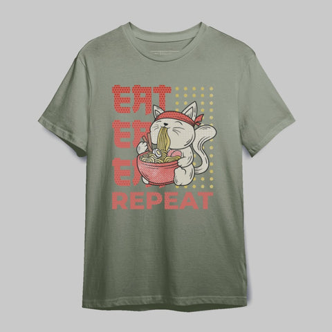 Eat Eat Eat Repeat Cute Cat Graphic T-Shirt