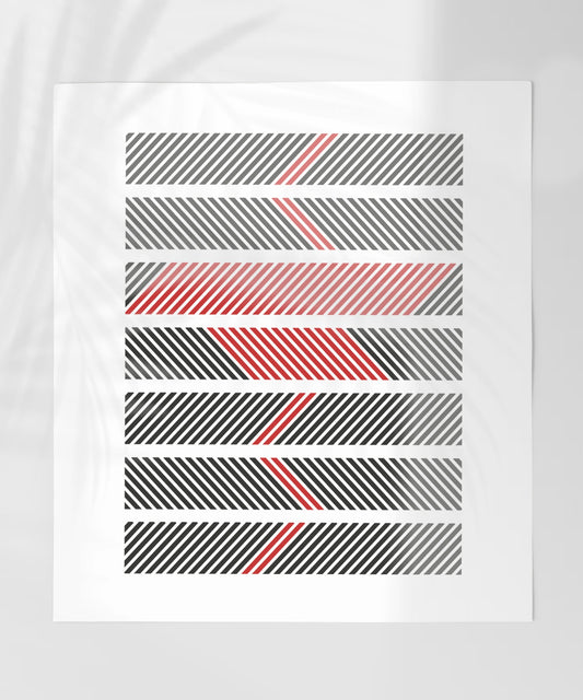 Diagonal Striped Pattern with Red Accents art print