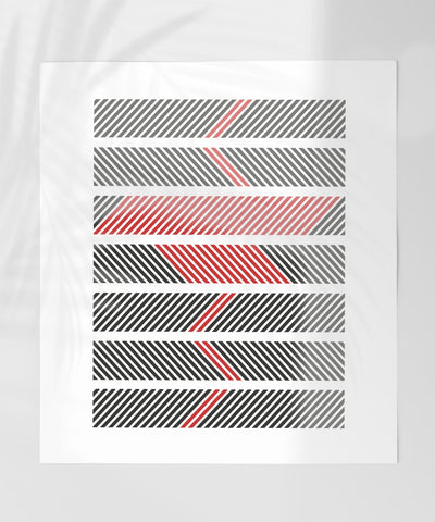 Diagonal Striped Pattern with Red Accents art print