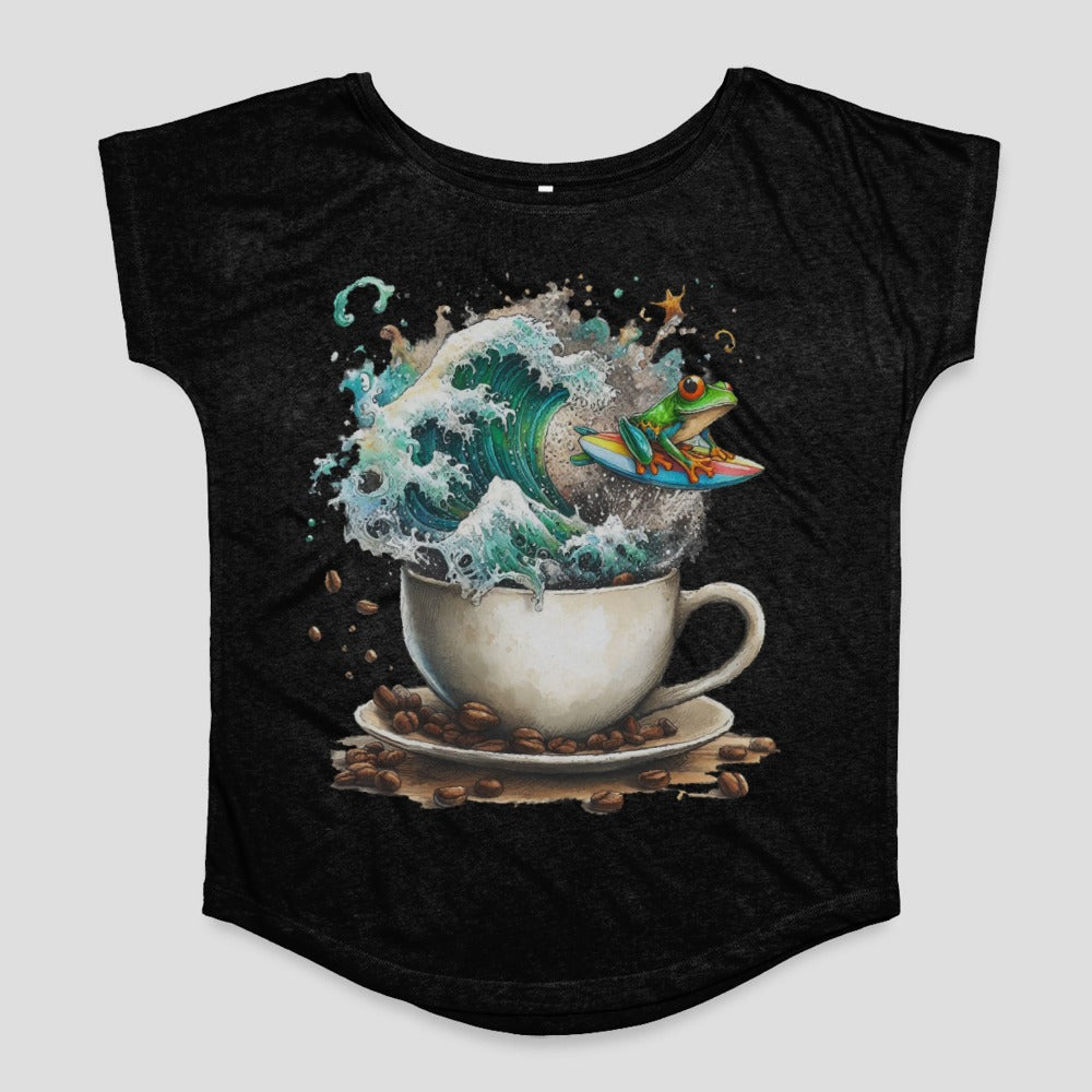 Frog Surfing In Coffee Cup Graphic T-Shirt