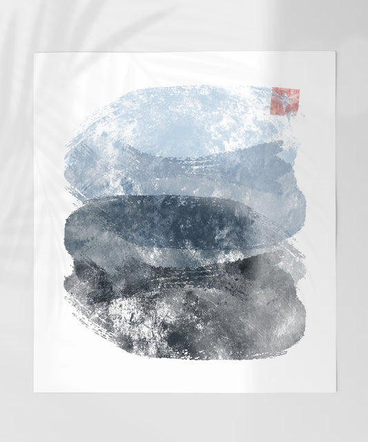 Abstract Blue and Gray Watercolor Stacked Shape Print