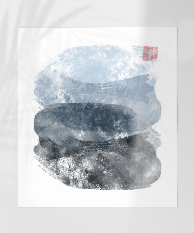 Abstract Blue and Gray Watercolor Stacked Shape Print