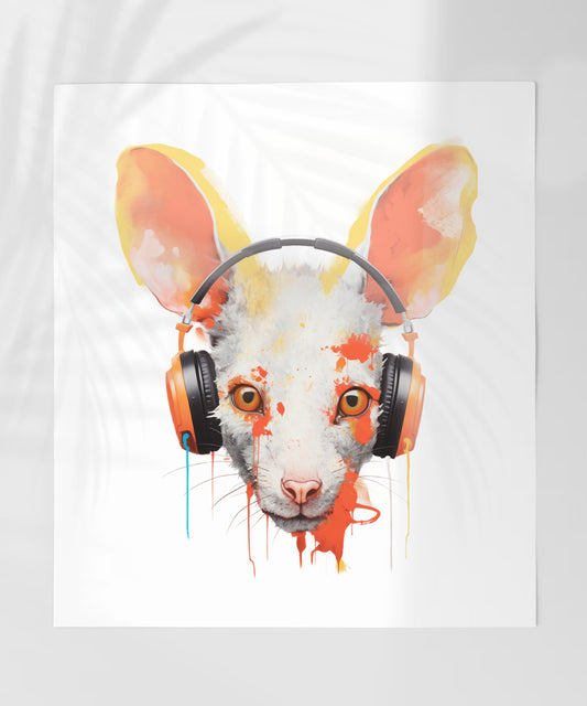 Colorful Cat with Headphones Wall Art Print