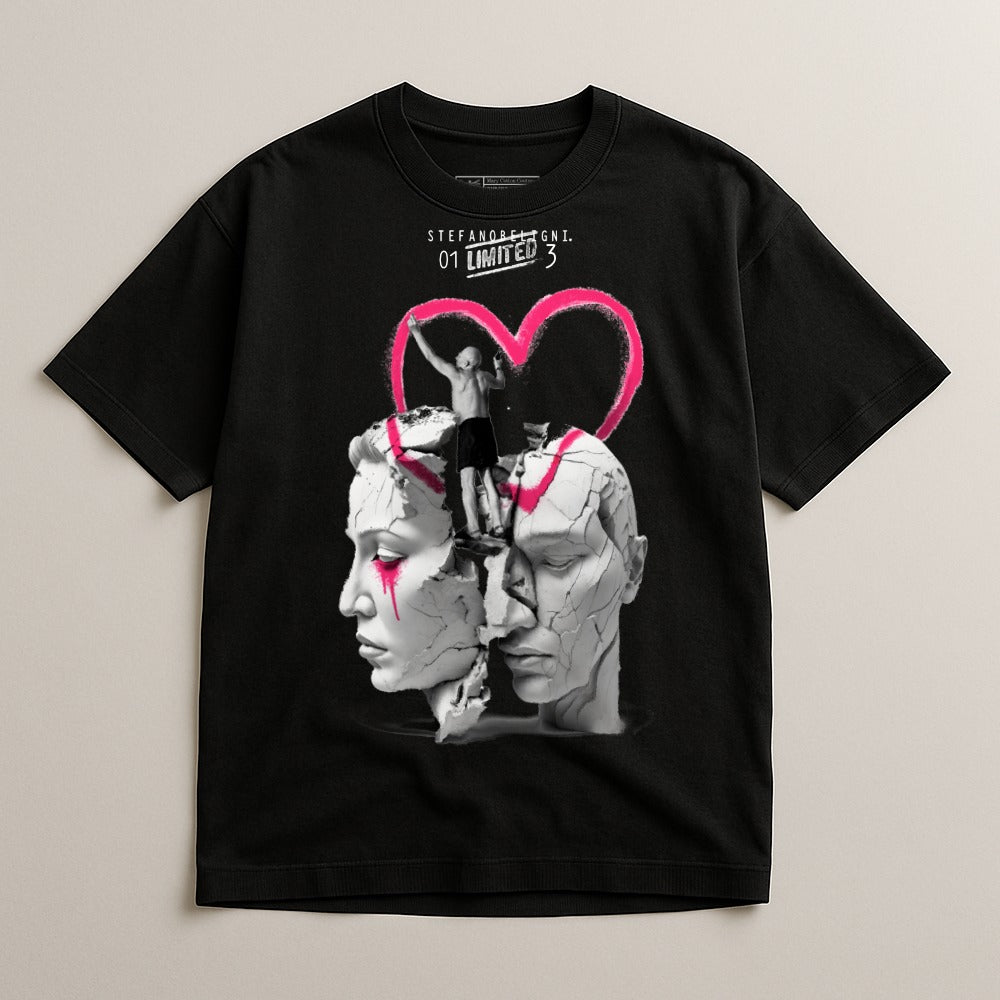 Unique Monochrome Graphic Tee with Artistic Faces Print