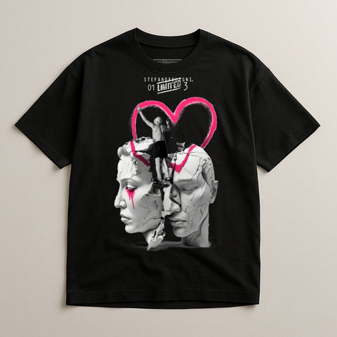 Unique Monochrome Graphic Tee with Artistic Faces Print