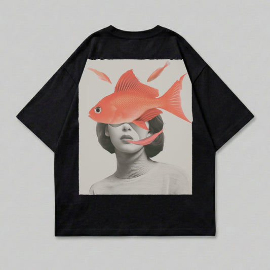 Woman eyes goldfish surreal artistic print product type