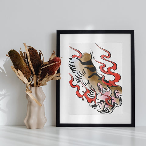 Abstract Tiger Claw with Flame Art Print Product