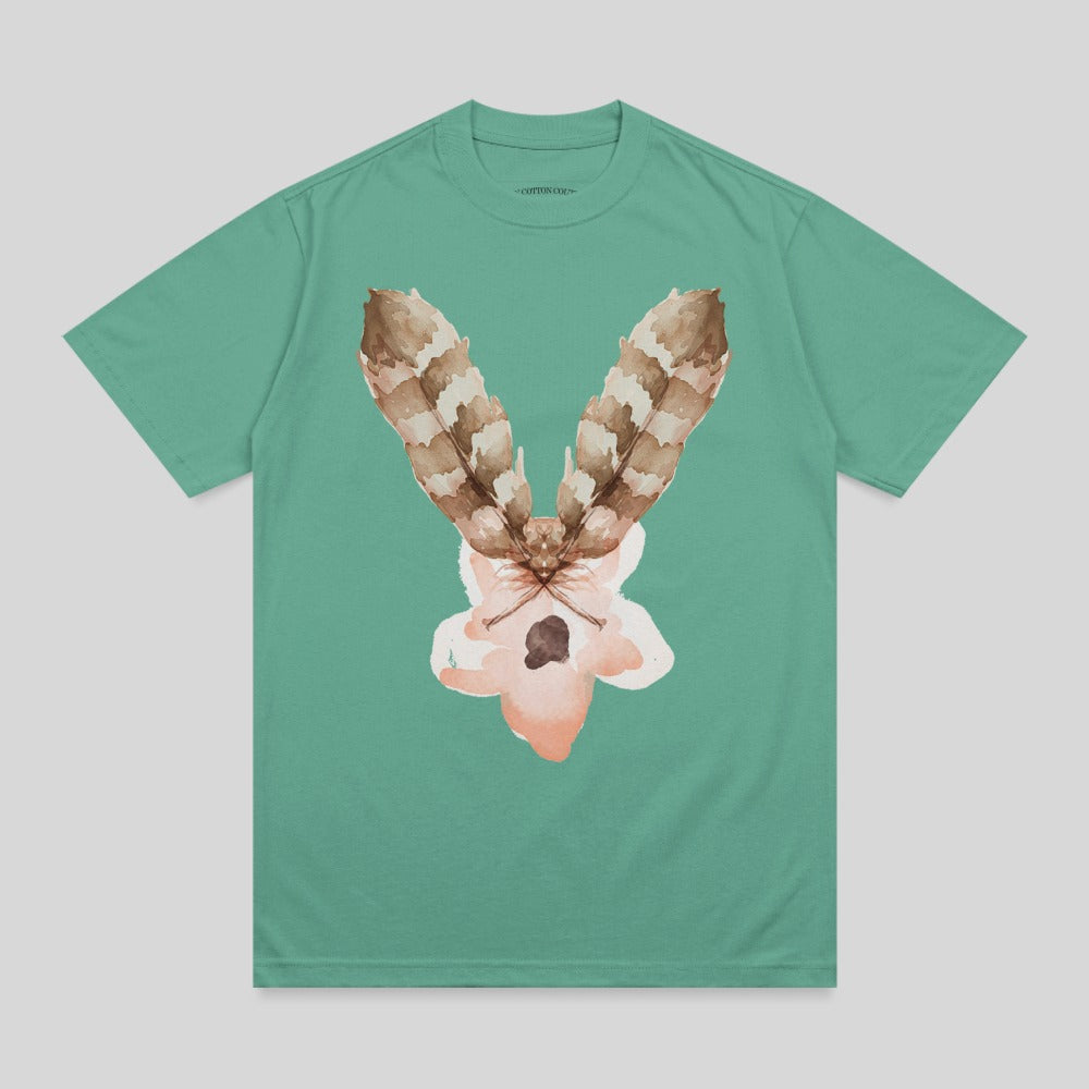 T-shirt with watercolor moth and orchid design.