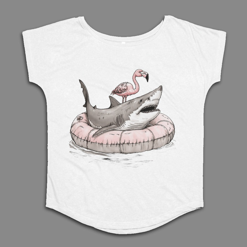 Flamingo and Shark on Inflatable Ring Top