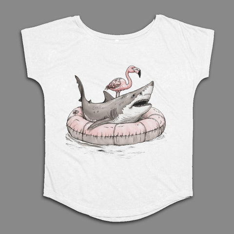 Flamingo and Shark on Inflatable Ring Top