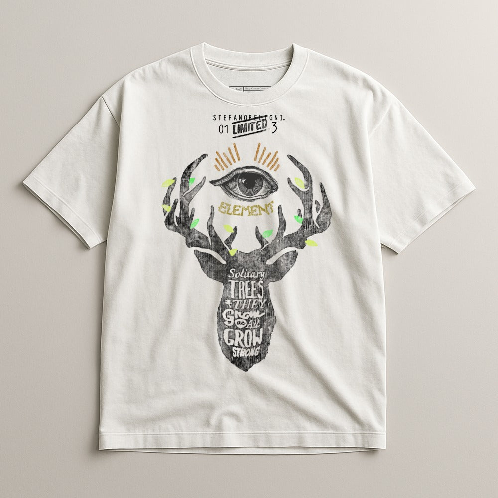 Graphic Deer and Eye Design White T-shirt