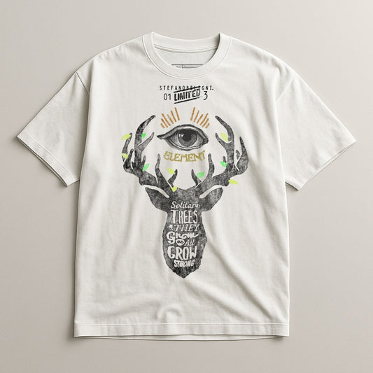 Graphic Deer and Eye Design White T-shirt
