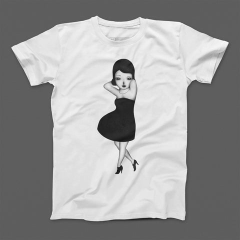 Black Dress Girl Illustration Unique White T-Shirt