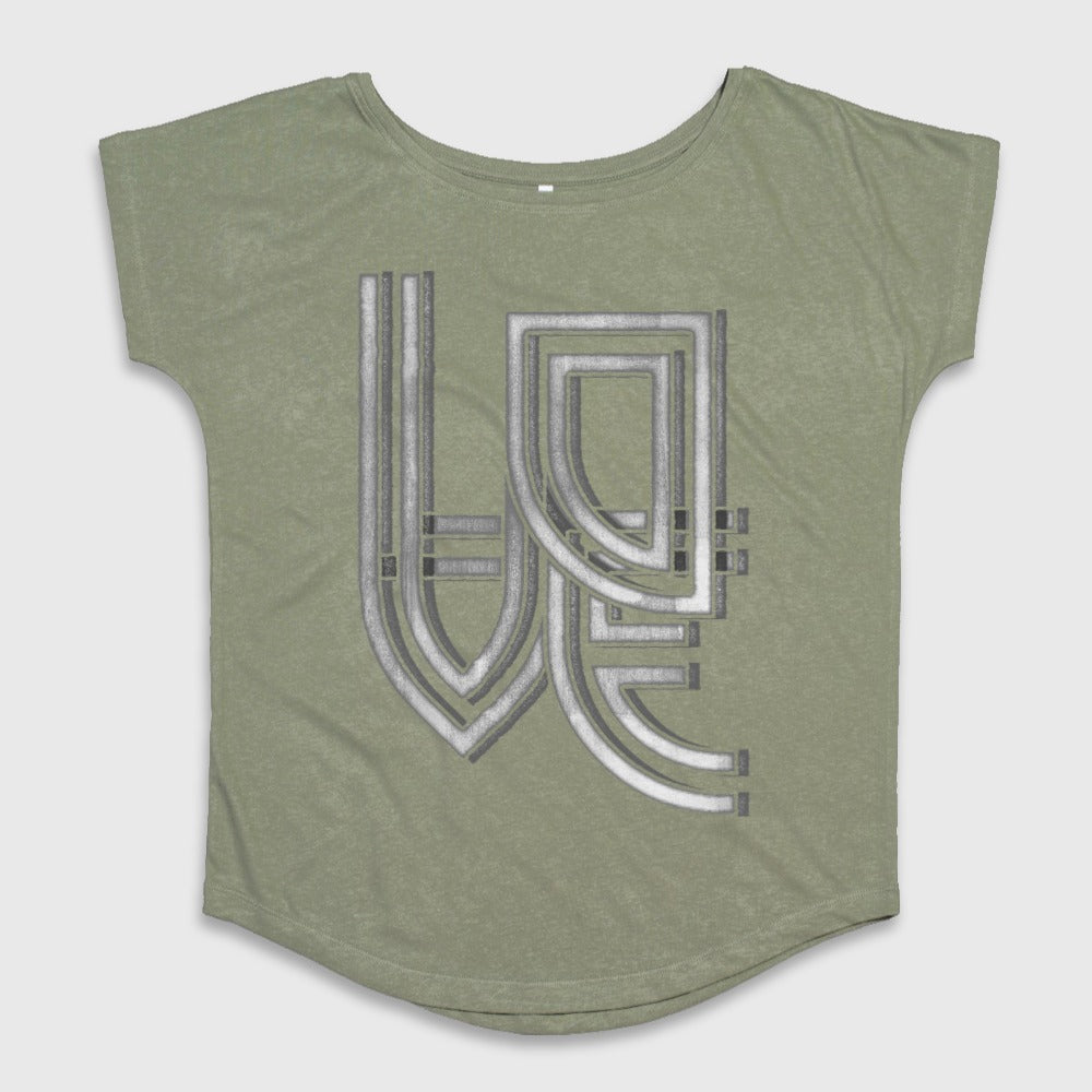 Olive Green Tee with Metallic Love Graphic Design