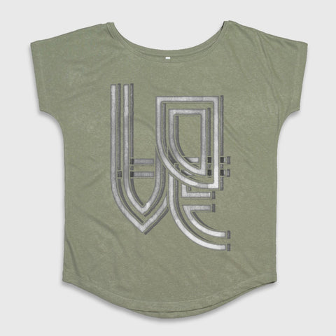 Olive Green Tee with Metallic Love Graphic Design