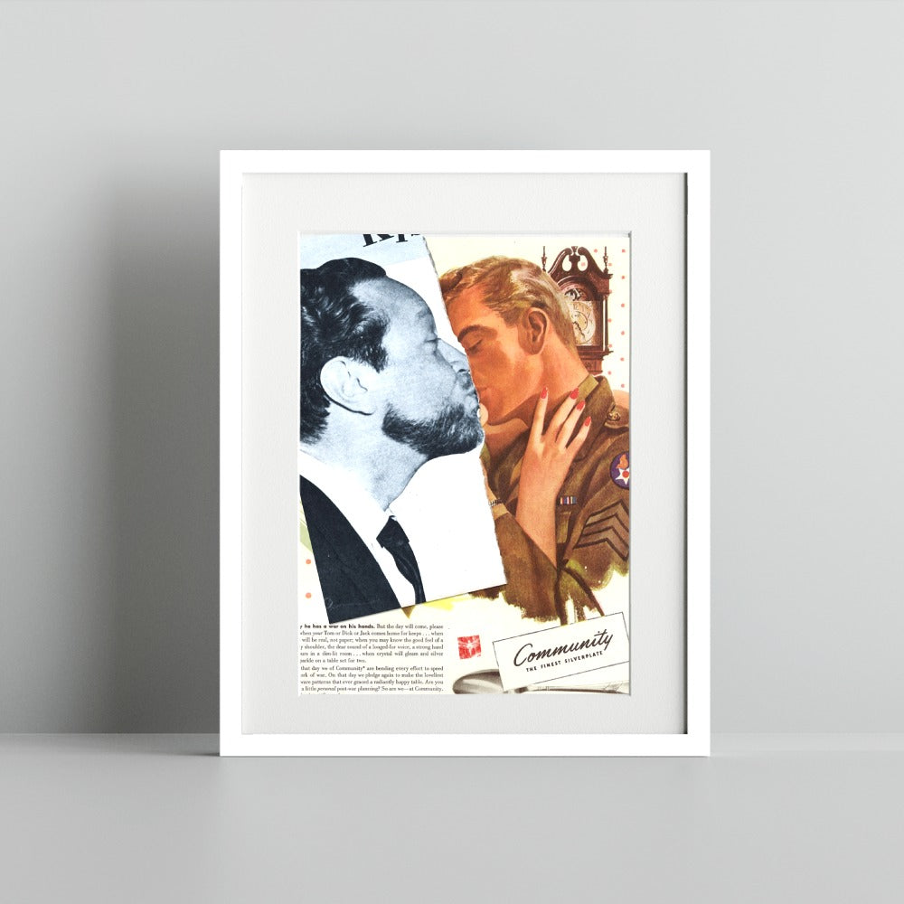 Unique Vintage Inspired Kiss Art Print for Modern Decor
