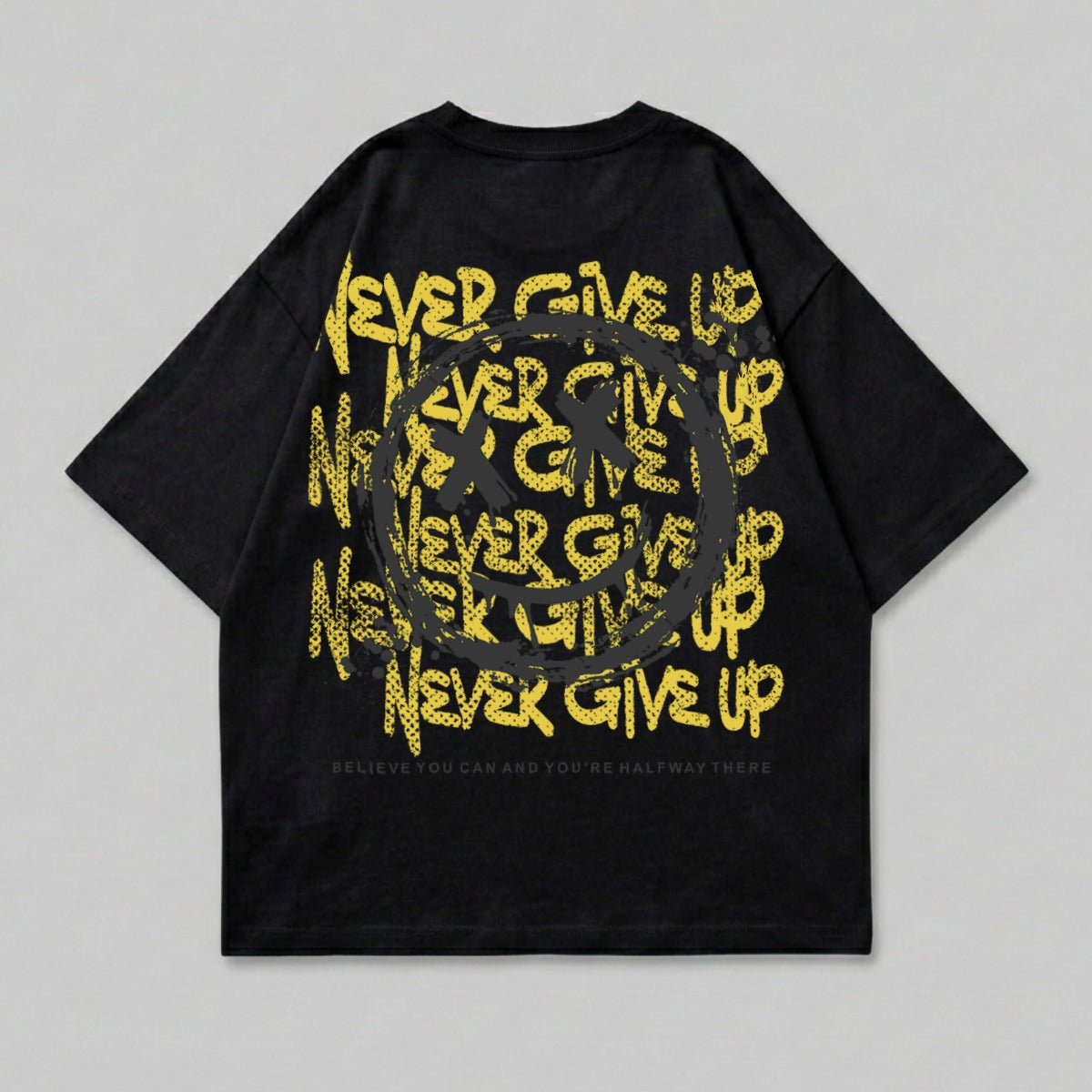 Never Give Up Smiley Face Graffiti Graphic Black Yellow product type