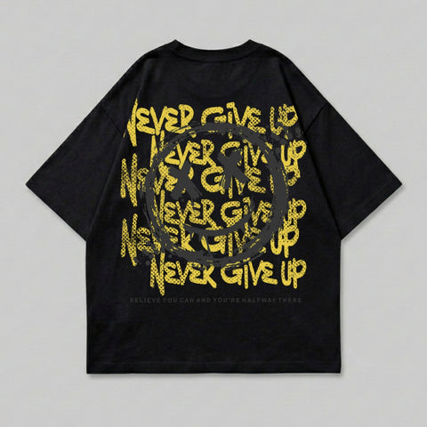 Never Give Up Smiley Face Graffiti Graphic Black Yellow product type
